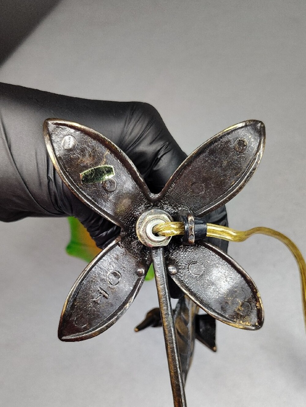 Vintage Floral Glass Pendant Lamp - Amber to Green Shade W/Hummingbird - Picture 5 of 16